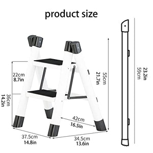 LUCEAE Folding Step Stool, 2 Steps, Sturdy Steel Ladder - Non-Slip Tread, Multi-Purpose Portable Organizer