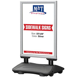 Outdoor Advertising Display Sidewalk Sign for Posters, Snap Open Frame, Double Sided, Water Base (22x28, Silver) High Wind Resistant