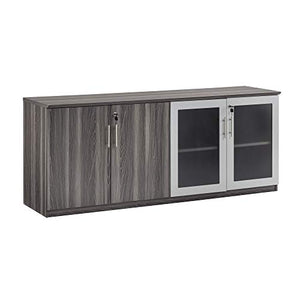 Safco Medina Modern Office Storage Wall Cabinet with Wood and Glass Doors, 72"W x 20"D x 29 1/2"H, Gray Steel