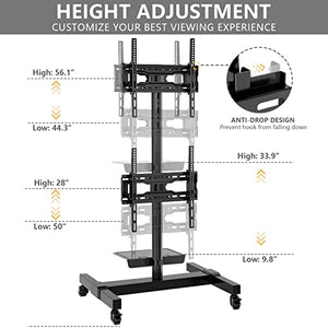 TVON Mobile Dual TV Stand for Four 32-65 Inch Screens, Rolling Cart with Wheels, Tilt Mount - Holds 132 lbs