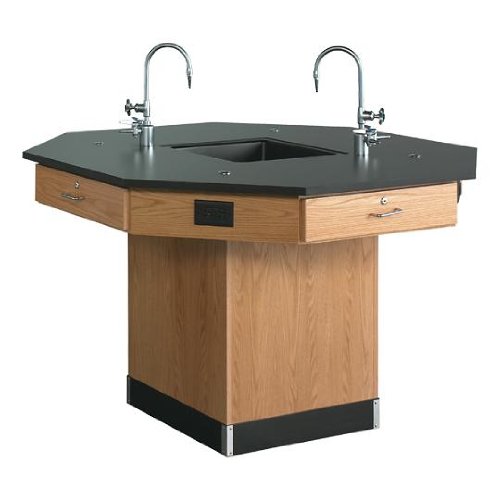 Diversified Woodcrafts Solid Oak Octagon Workstation with Phenolic Resin Top