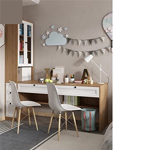 Corner Two Person Computer Desk with Integrated Bookcase