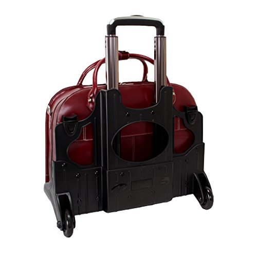 McKlein, W Series, Roseville, Top Grain Cowhide Leather, 15" Leather Fly-Through Checkpoint-Friendly Patented Detachable -Wheeled Ladies' Laptop Briefcase, Red (96646)
