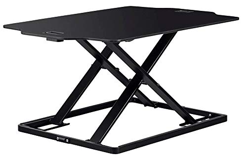 Monoprice Ultra Slim Sit-Stand Riser Desk Converter - Black (31.3 x 21.3in) Table Top for Single Display, Height Adjustable 1.2"-15.7" - Workstream Collection