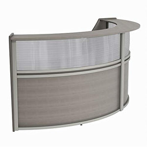 Linea Italia Curved Reception Desk, Double Unit, Clear Panel, Ash Laminate, Modern Office Lobby, Perfect for Small Spaces, Receptionist, Secretary