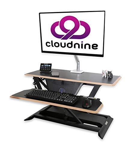 Cloud Nine Shift Desk – 36” Electric Height Adjustable Desk Converter – Sit to Stand Desktop Converter - Electric Standing Desk Converter - Fits Dual Monitors (Black)