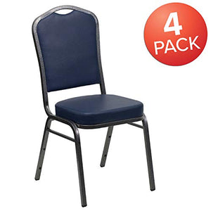 BizChair 4 Pack Crown Back Stacking Banquet Chair Navy Vinyl Silver Vein Frame