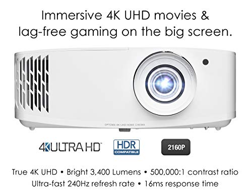 Optoma UHD50X True 4K UHD Projector | 240Hz Refresh Rate | Enhanced Gaming Mode | HDR10 & HLG Compatibility | 3400 Lumens