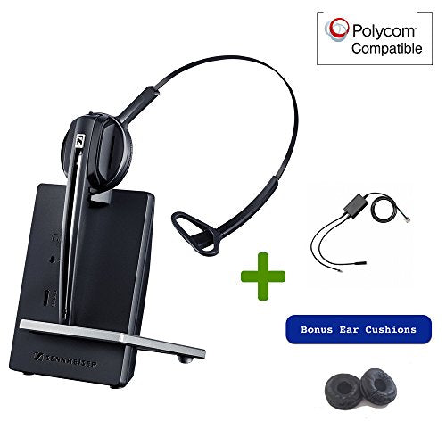 Polycom Compatible Sennheiser D10 Wireless Office Headset with EHS Included | SoundPoint Phones: IP 335, IP 400's, IP 500's, IP 650, IP 670, VVX 201, VVX300's,VVX400, VVX411, VVX500, VVX601, VVX1500