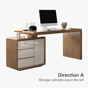 Lartis L-Shape Walnut Office Desk with Integrated Cabinet