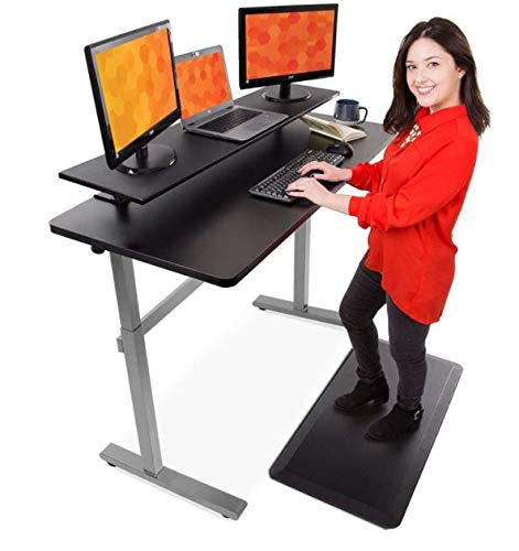 Stand Steady Tranzendesk 55 in Standing Desk with Clamp On Shelf | Easy Crank Height Adjustable Stand Up Workstation w/Attachable Monitor Riser | Holds 3 Monitors & Adds Extra Desk Space (55/Silver)