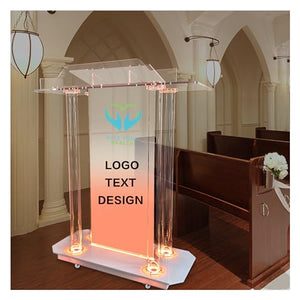 VZADGWA Personalized Acrylic Podium Stand with LED, Wheels, and Custom Logo