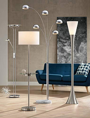 Possini Euro Design Modern Mid Century Arched Floor Lamp 5-Light 78" Tall Chrome Silver Metal Marble Base - Swivel Dome Shade - Living Room Reading Bedroom Decor