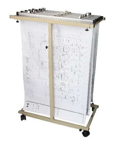 Adir Corp. Mobile Vertical Plan Center for Blueprints - Plans, Sand Beige with 12 42" File Hanging Clamps