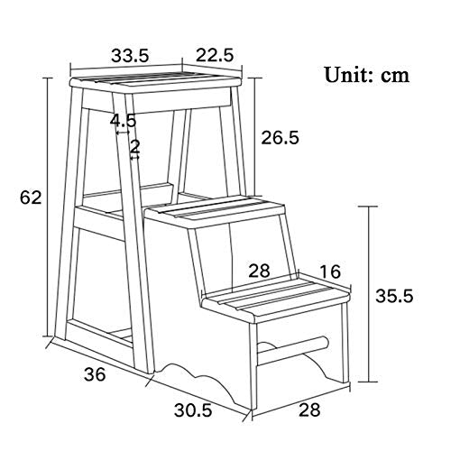LUCEAE 3-Step Wooden Folding Step Stool - Portable & Sturdy