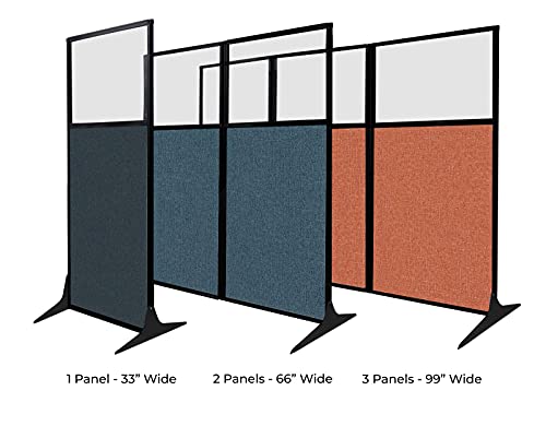 VERSARE Workstation Partition | Portable Wall Divider | Modern Office Cubicle | Free Standing Privacy Screen | Flexible Work Space | 66" x 70" with Window, Cloud Gray Fabric Panels