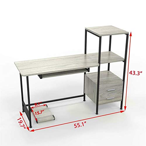 Computer Desk Study Table w/Shelf & Drawers Stable Office Workstation Oak Grey (Color : Default)