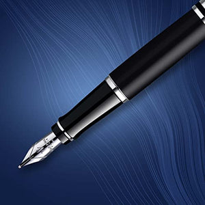 Waterman Expert Fountain Pen, Matte Black with Chrome Trim, Fine Nib with Blue Ink Cartridge, Gift Box