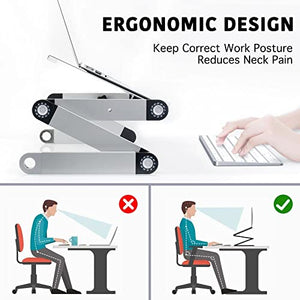 EYHLKM Adjustable Aluminum Laptop Desk Stand Table with Cooling Fan Bed Lap Desk Work from Home Office Riser Couch (Color : A)