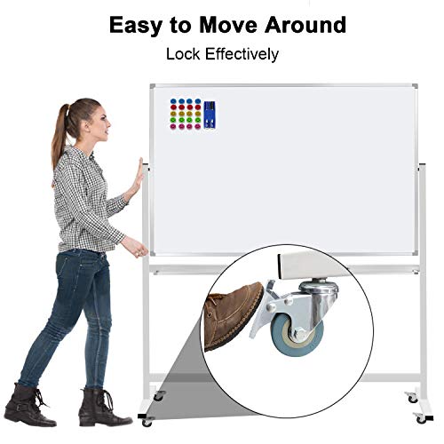 60"x40" Mobile Whiteboard Double-Sided Magnetic Large Dry Erase White Board with Rolling Stand for Offices, Home & School
