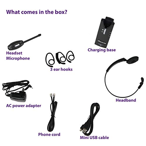 Discover D904 Convertible DECT Wireless Office Headset System with Unlimited Talk Time for Professionals- Works with PC/Mac and Desk Phone- 3 Year Warranty