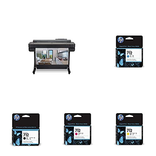 HP DesignJet T650 Large Format Wireless Plotter Printer - 36" (5HB10A), with Standard Genuine Ink Cartridges (4 Inks) - Bundle