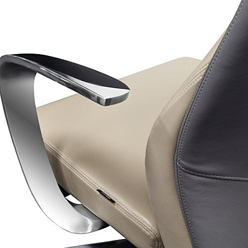 Wrigley Genuine Leather Aluminum Base High Back Executive Chair - Light Grey with Dark Grey Accent