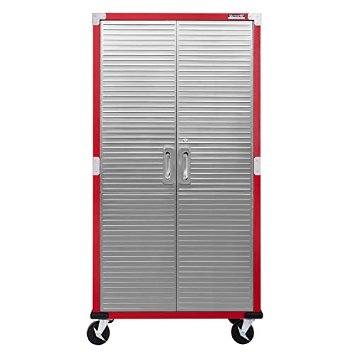 Seville Classics UltraHD Solid Steel Rolling Lockable Storage Cabinet - 36" W x 18" D x 72" H, Red