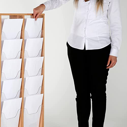 M&T Displays Double Sided Natural Wood Magazine Rack with Clear PET G Pockets