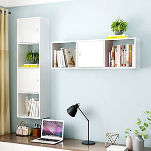 HARAY Wall-Mounted Bookshelf with Door, Wall Cabinet, and Storage - B, L Size