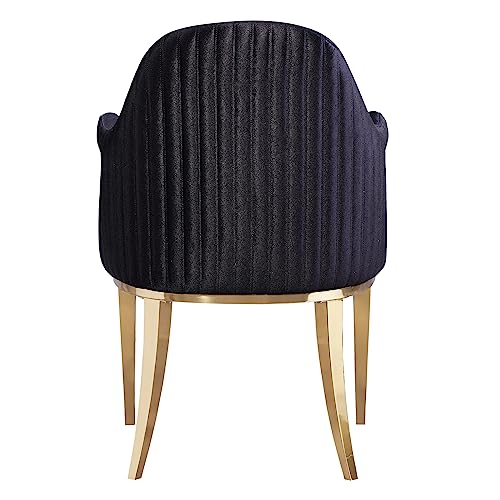 Asday Black Velvet Dining Chairs with Arms and Gold Stainless Steel Legs - Set of 10