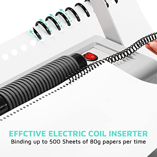 OFFNOVA Im·Pulse Spiral Coil Binding Machine, Manual Round Hole Punch Binder with Electric Coil Inserter, Adjustable Side Margin, Including 100 x 5/16" Coils