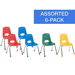 Factory Direct Partners 10361-AS 12" School Stack Chair, Stacking Student Chairs with Chromed Steel Legs and Ball Glides - Assorted Colors (6-Pack)