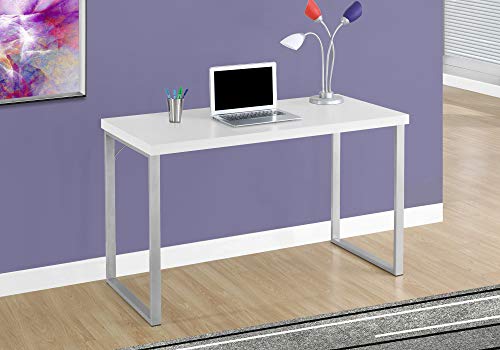 Monarch Specialties Computer Desk - Modern Contemporary Style - Home & Office Laptop Table Metal Legs - 48" L (White - Silver Metal)