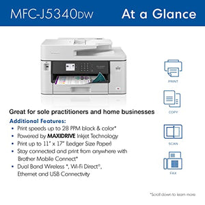 Brother MFC-J5340DW Color Inkjet All-in-One Printer | 11”x17 (Ledger) Printing