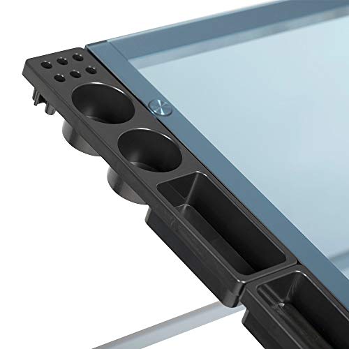 Offex Contemporary Blue Tempered Glass Top Futura Craft Station - Silver