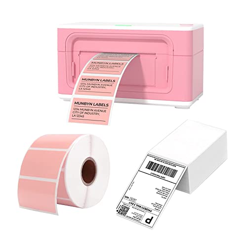 MUNBYN Thermal Label Printer, Pink Thermal Stickers & Shipping Label