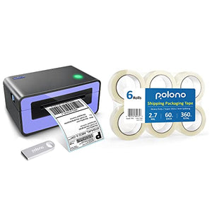 POLONO Label Printer - 150mm/s 4x6 Thermal Label Printer, POLONO Packing Tape, 2.7 mil, 1.88" x 60 Yards, Total 360Y, 3" Core, 6 Rolls, Compatible with Amazon, Ebay, Etsy, Shopify and FedEx
