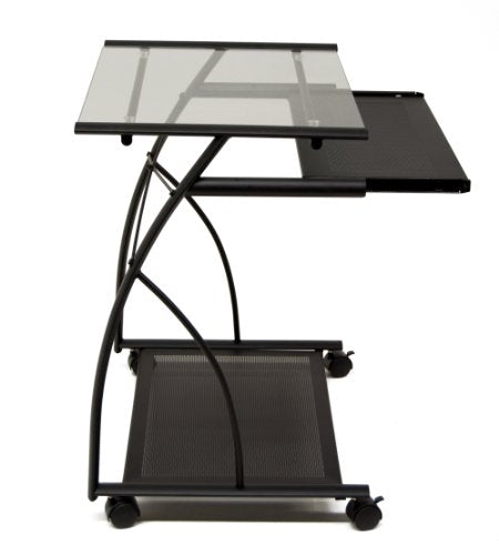 Calico Designs 50100 L-Shaped Computer Cart with Clear Glass, Black