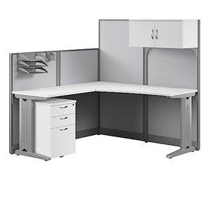 Bush Business Furniture Office in an Hour L Shaped Cubicle Desk with Storage, Drawers, and Organizers | Modern Computer Table Set, 65W, Pure White
