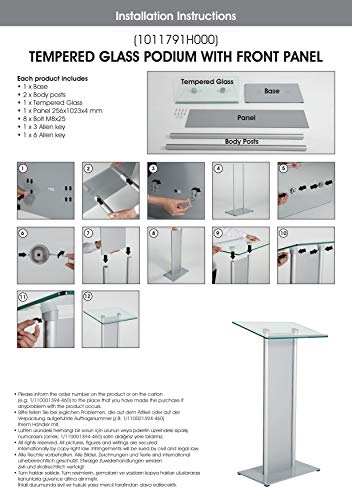 M&T Displays Clear Glass Conference Podium Stand with Aluminum Front Panel - 43.9" Height