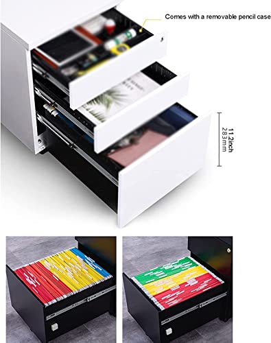 Vertical Metal File Cabinet with 3 Drawers and 5 Wheels - Black