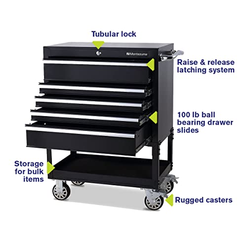 Montezuma 30" 5-Drawer Rolling Tool Organizer Metal Storage Utility Cart