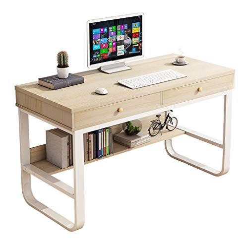 Computer Desk with 2 Drawers & Multi-Layer Storage Frame | Modern Home Office Desk for Kids, Student, Teenager, Youth | Simple Laptop Writing Table Workstation 47 Inch Waterproof(White)