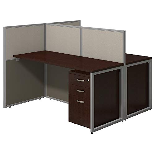 Bush Business Furniture Easy Office 60W Two Person Straight Desk Open Office with Mobile File Cabinets in Mocha Cherry