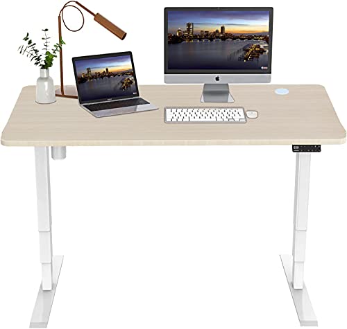 Electric Standing Desk,MAIDeSITe 3-Stage Height-Adjustable with 48x24 Inch Whole-Piece Top Desk, Sitting Or Standing Office Workstation, Oak