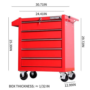 TANKSTORM Heavy Duty Steel Rolling Tool Box 5 Drawer Cart (TZ35 Red)