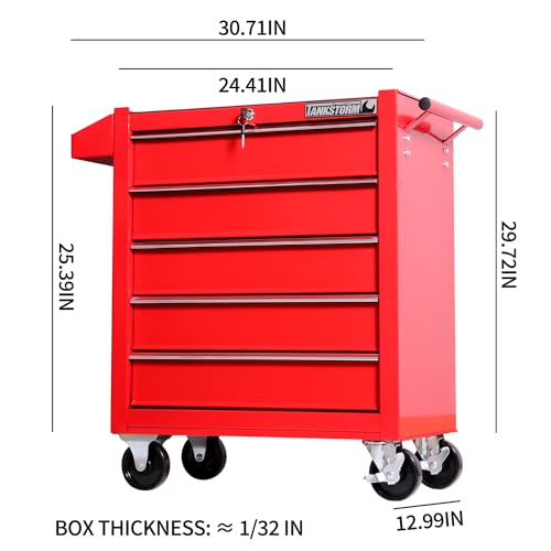 TANKSTORM Heavy Duty Steel Rolling Tool Box 5 Drawer Cart (TZ35 Red)