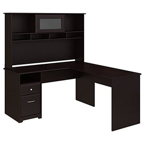 Bush Furniture Cabot 60W L Shaped Computer Desk with Hutch and Drawers in Espresso Oak