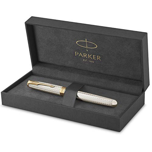 PARKER Sonnet Rollerball Pen | Premium Silver Mistral Finish with Gold Trim | Fine Point with Black Ink Refill | Gift Box